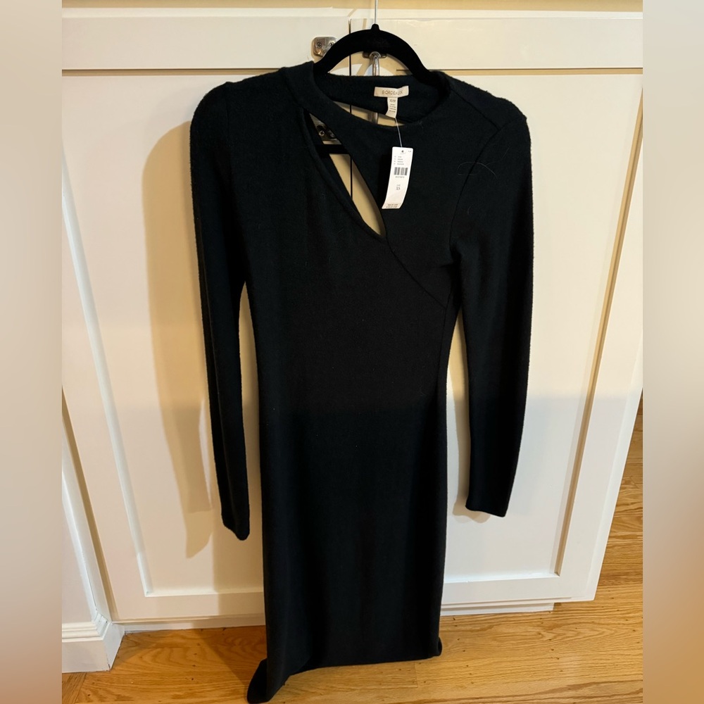 Bordeaux Black Midi Dress with Cutout Sz XS NWT
